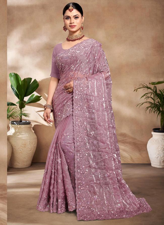 Jimmy Choo Silk Lavender Wedding Wear Embroidery Work Saree